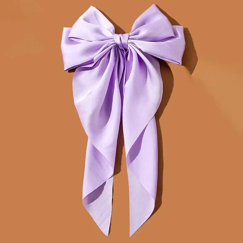 Korean Accessories Hair Clips for Women Girls Big Bowknot Solid Satin Long Ribbon Bows Spring Clamp Barette Cheveux Femme 2026