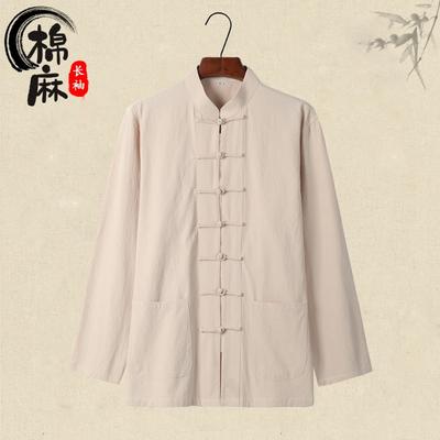Herren Frühling und Herbst Sommer Neues Baumwolle Leinen Retro Palette Langarmhemd Tanganzug im chinesischen Stil
