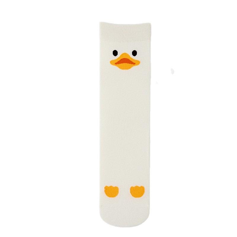 Cute Cartoon Yellow Duck Girls' Mid-length Summer/autumn Sports Odor-proof Sweat-absorbing Anime-style Yellow Long Stockings