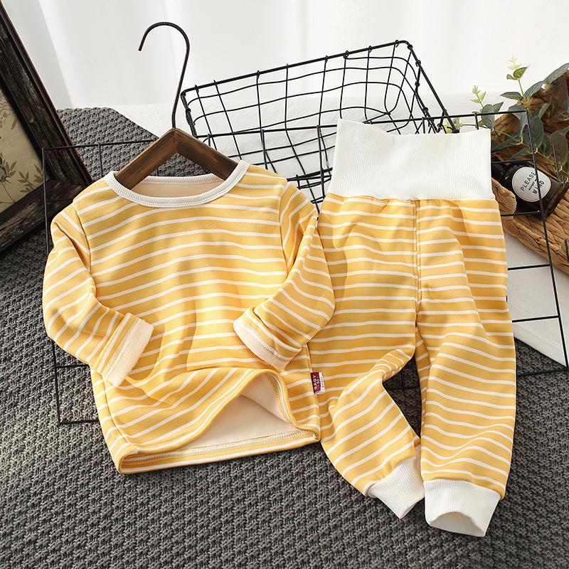 Autumn Winter Kids Pajamas Baby Boys Girls Striped Thicken High Waist Warm Clothing Sets Toddler Pajamas Sleepwear