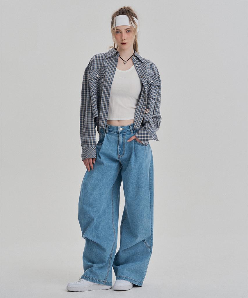 Jenyujeu Women'S Wise Pintuck Denim Pants - Blue