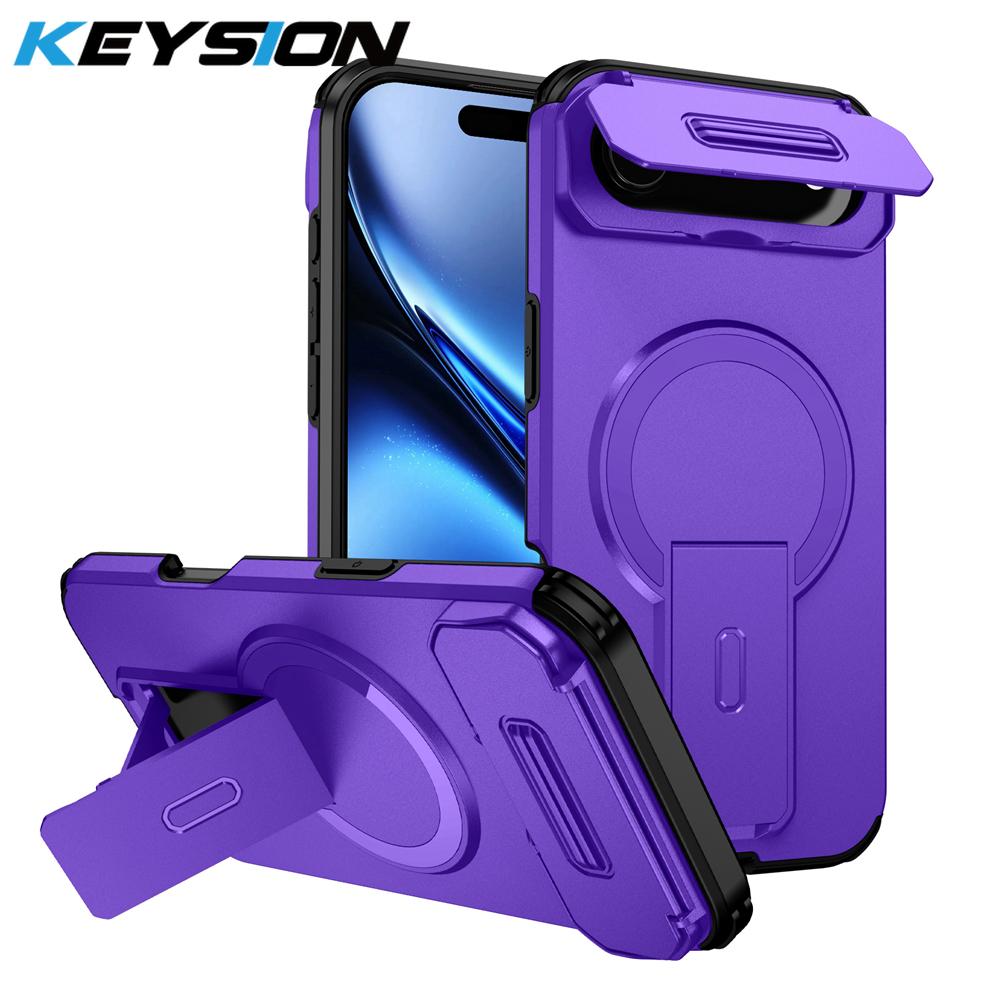 

KEYSION Противоударный магнитный чехол для iPhone Air с выдвижной защитой камеры, подставкой, беспроводной зарядкой, чехол для телефона для iPhone 17 Air for iPhone Air фиолетовый