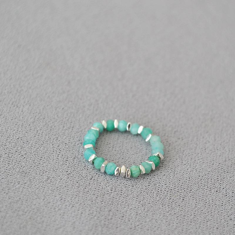Retro Amazonite Tourmaline Bead Elastic Ring