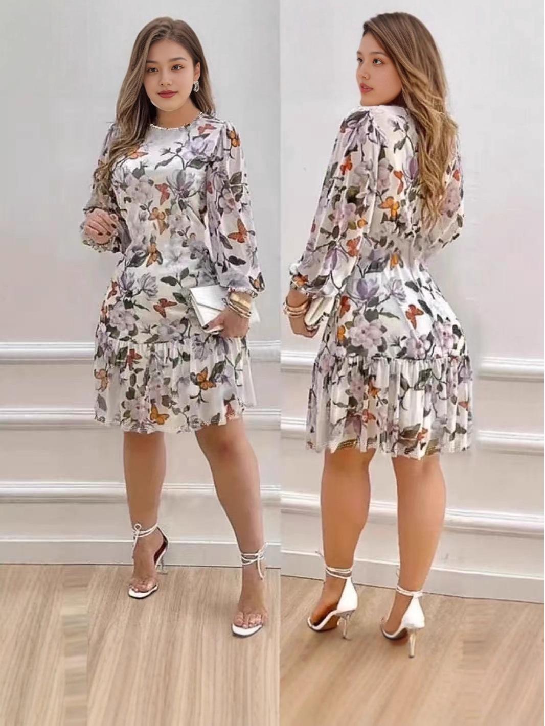 Women s Retro Paisley Print Long Sleeve Dress L