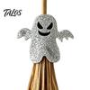 Exquisite Holiday Tabletop Accents Halloween Mini Broomstick Ornament, Witch Pumpkin Bat Ghost Decor with Natural Grass Wizard Hat Flower Decoration