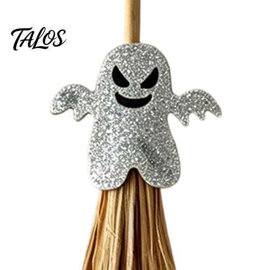 Exquisite Holiday Tabletop Accents Halloween Mini Broomstick Ornament, Witch Pumpkin Bat Ghost Decor with Natural Grass Wizard Hat Flower Decoration