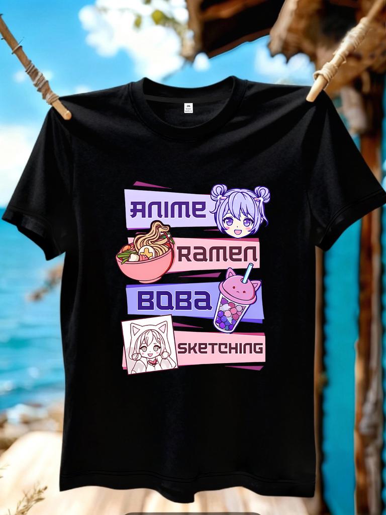 Wzm109107creative Anime Printed Plus Size Unisexs Round Neck Summer Casual Short Sleeved Street Fashion Versatile Tshirt