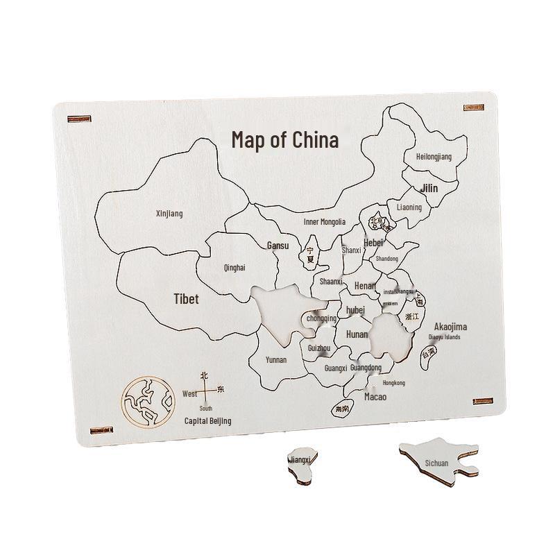 Handmade Wooden Geography Jigsaw Puzzle for Kids' STEM Learning
