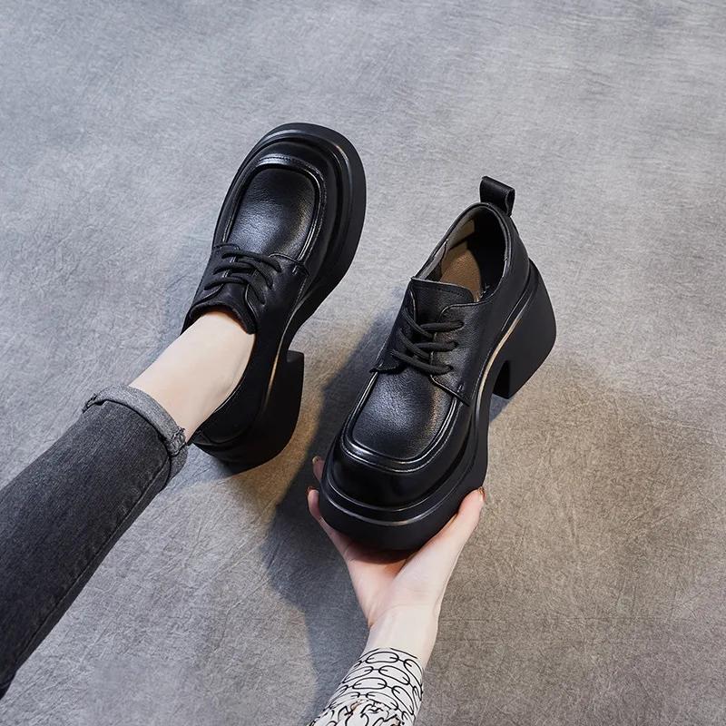 Fashion 7.5CM Fashion Women Flat Platform Shoes Spring AutumnRound Toe Back ZIP Genuine Cow Leather Academic Style Casual Loafers Female
