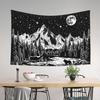 Black And White Tapestry Starry Night Mountain Tapestries For Bedroom Aesthetic Moon And Stars Tapastry'S Wall Hanging Dark