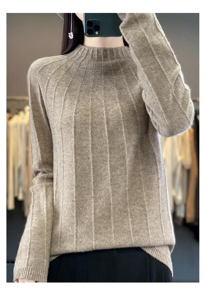 Women's Slim-Fit Wool Knitwear: Round Neck, Long Sleeve, Versatile Base Layer for Autumn/Winter 2023