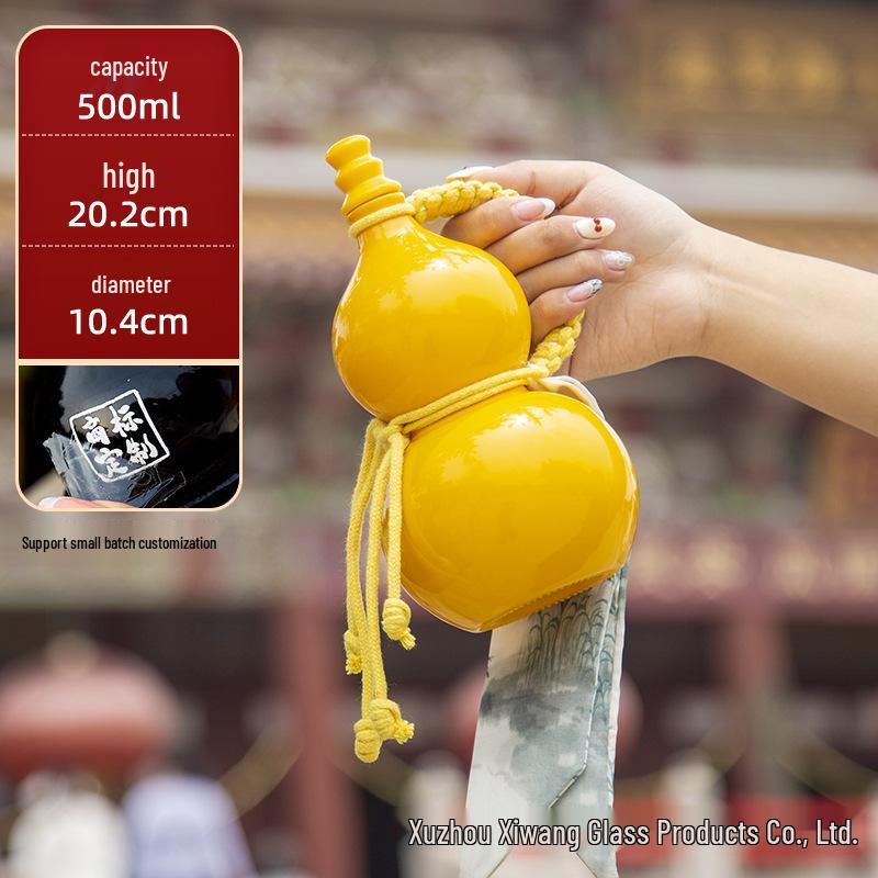 Creative Celebrity-Infused Gourd Glass Bottle for Liquor, Milk Tea, or Fruit Tea with Lid - Perfect Small Gift