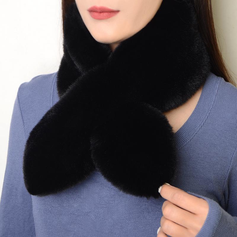 Unisex Winter Scarf: Thick, Warm, Imitation Rex Rabbit Fur, Versatile Plush Cross Design for Neck Protection