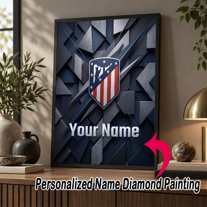 Custom Name Atletico Madrid 5D Diamond Painting Personalized Full Drill Diamond Art Kit Gift