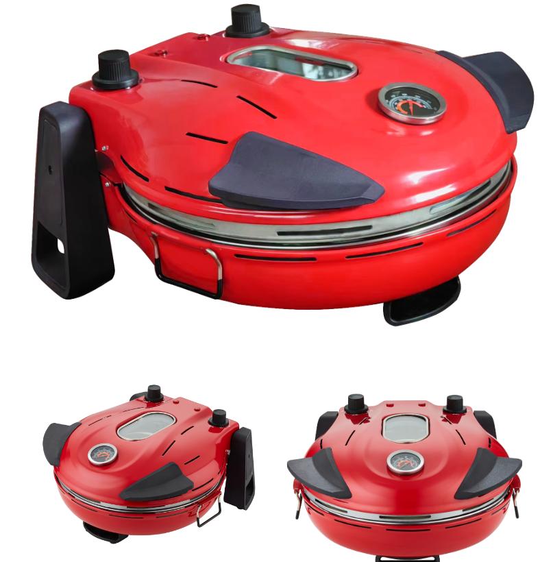 420-degree Ceramic Stone Pizza Oven, 12-inch Pizza Oven, 1200W Countertop Pizza Maker with Built-in Thermometer and Timer