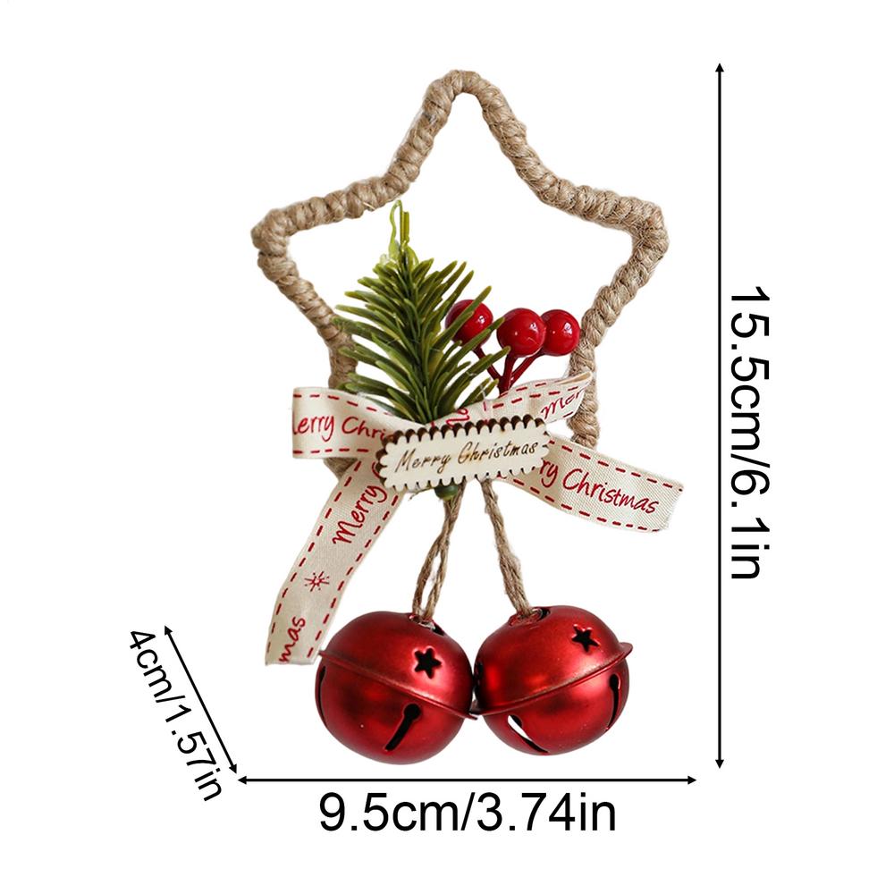 2025 Christmas Star Bow Bell Ornament Hangable Five-pointed Star Bells Wreath Pendant For Window Wall Door Handle