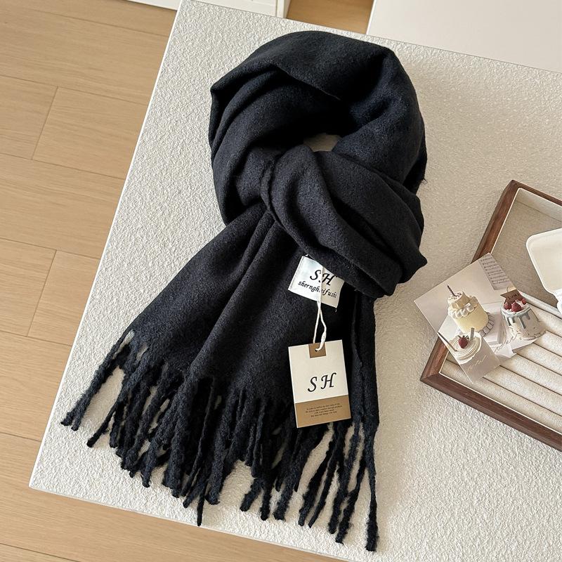 2025 Solid Color Thick Cashmere Winter Warm Women Scarf Large Blanket Pashmina Shawl Wraps Bufanda Female Tassel Foulard