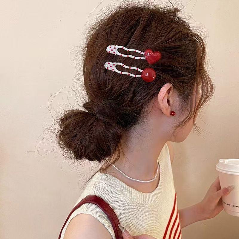 Korean Red Polka Dot Duckbill Clip for Women - 2025 New High-End Versatile Hair Accessory