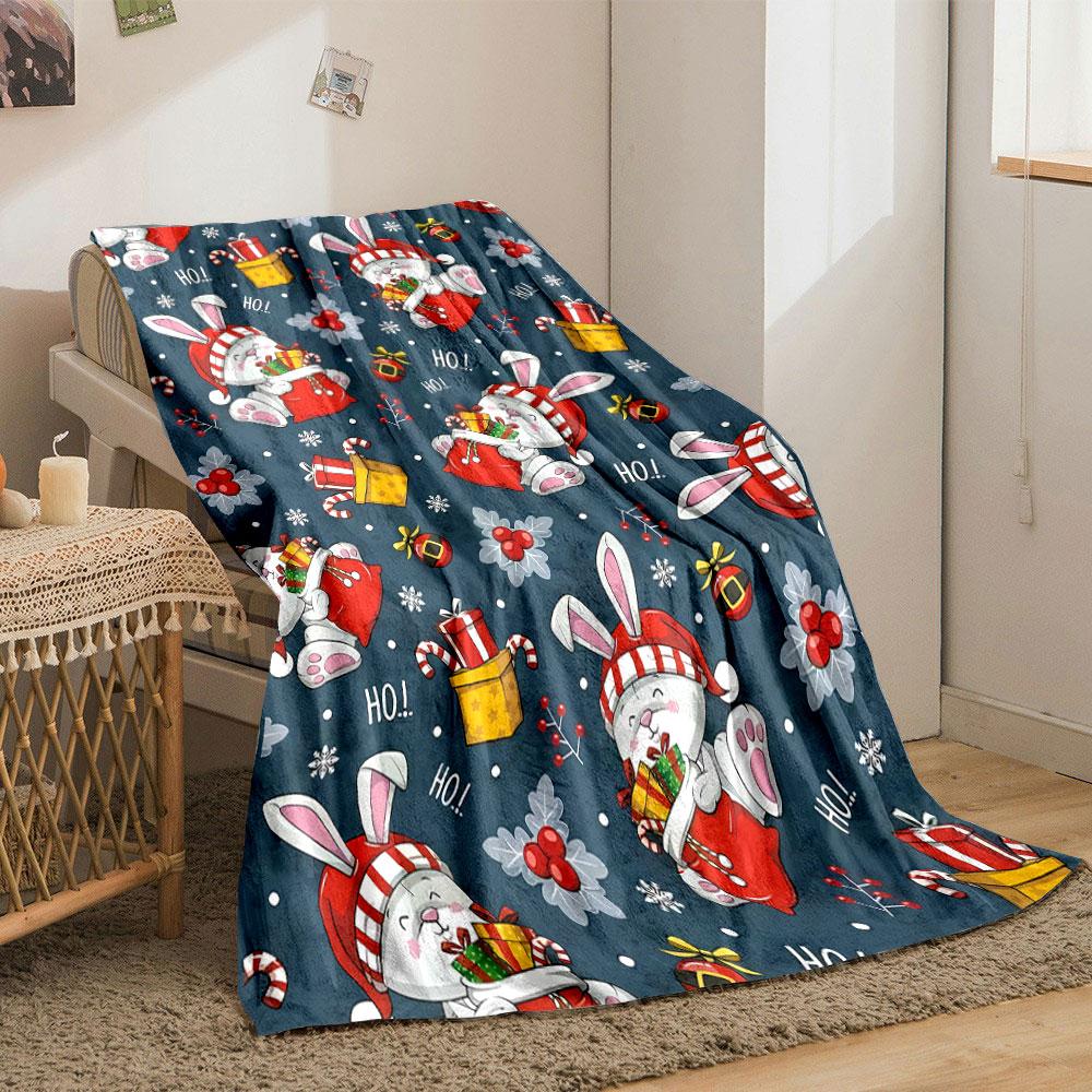Christmas Bunny Pattern Blanket bedroom Blanket for Livingroom Couch lunch break Soft throw for Friend's festival Gift