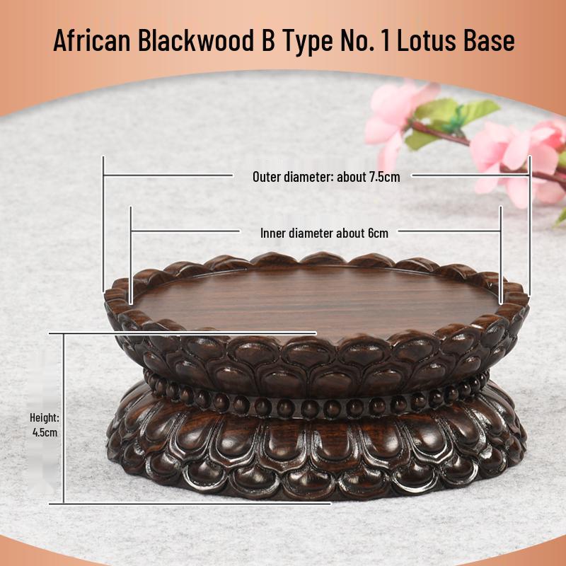 Ebenholz Guanyin Bodhisattva Lotus Sockel, Massivholz geschnitzter runder Opfertablettständer