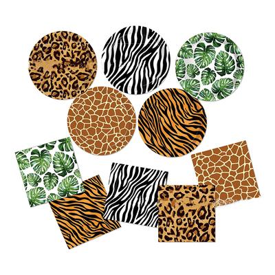 Woodland Animals Disposable Plates Jungle Safari Birthday Animals Giraffe Zebra 1st Birthday Party Decor Leopard Print Plates