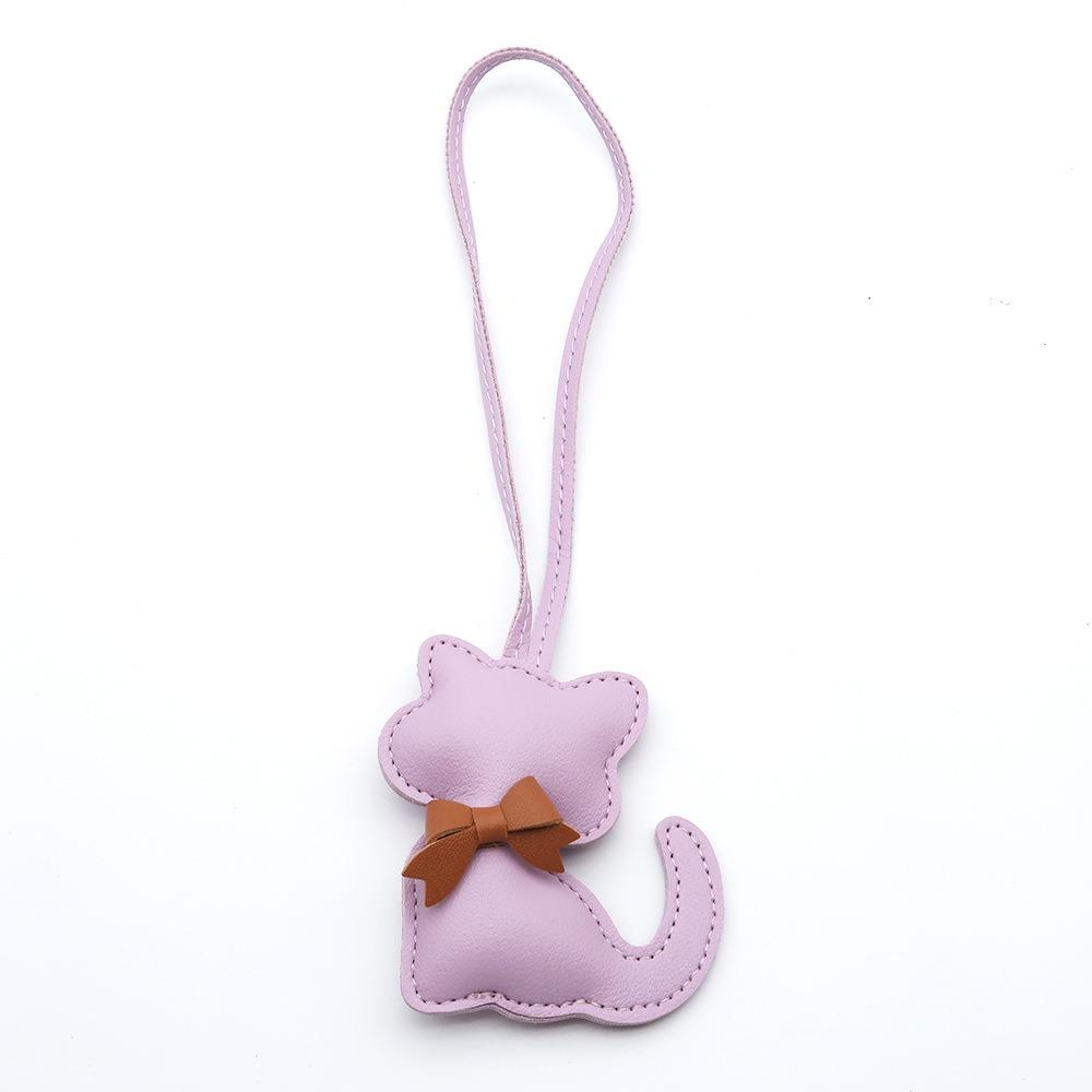 New PU Leather Kitten Bag Charm with Bow Cute Cartoon Animal Cat Pendant for Women's Handbags Small Gift