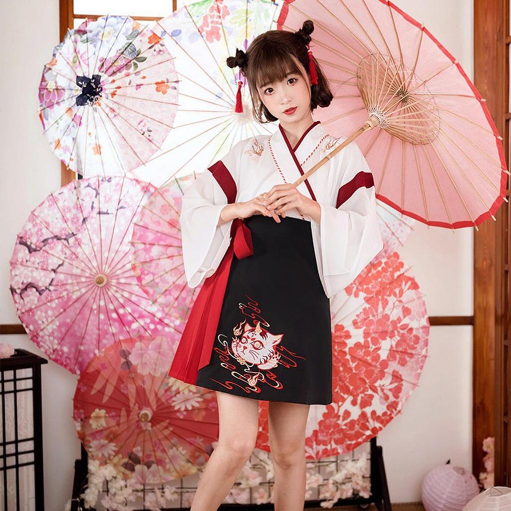 Shrine maiden costume cosplay mini long hakama Taisho Roman Hanfu shrine Japanese clothing cute Halloween Christmas school festival cultural festival