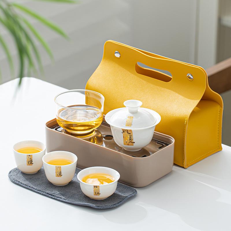 Suet Jade Portable Outdoor Travel Tea Set White Porcelain Kuaike Cup Business Company Event Gifts