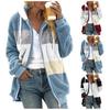Women Color Block Fuzzy Fleece Hooded Jacket Full Zip Long Sleeve Plush Coat Casual Warm Outerwear S-5XL
