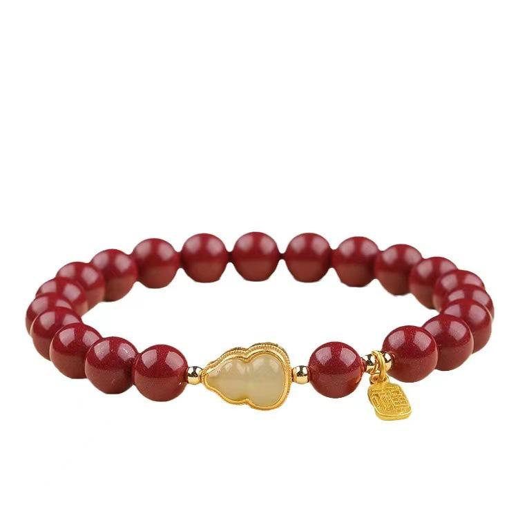 Cinnabar Ruyi Gourd Bracelet - Single Circle Zisha Fulu Peace Bracelet for Women, Benming Year