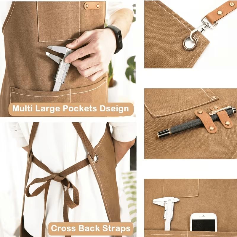 3A thickened cross-back apron with pockets, made of thick fabric, suitable for outdoor barbecues, outdoor work, art painting, and gardening3The