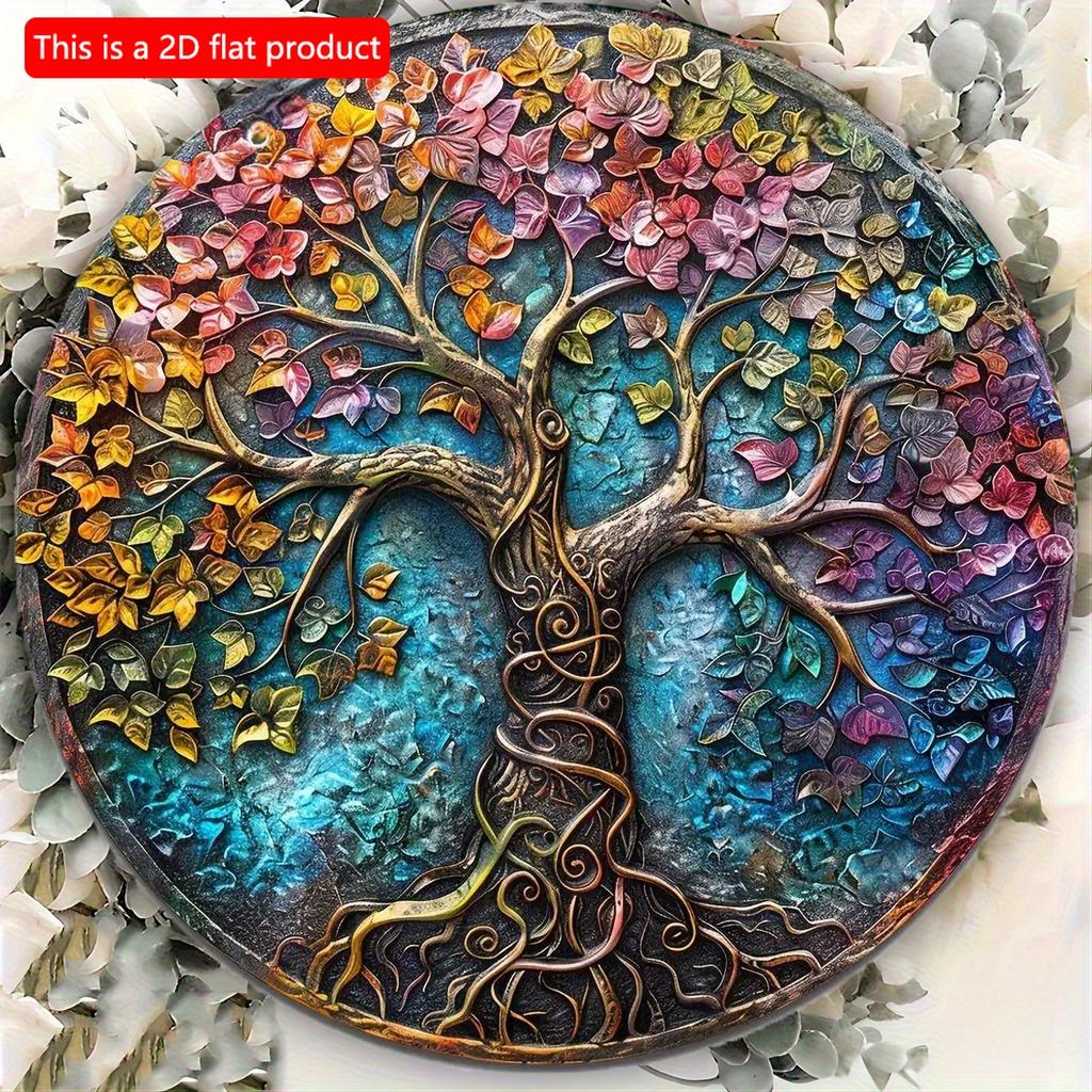 2d Flat 20*20cm, Round Wooden Sign Big Tree Decorative, Entrance Decor, Big Tree Theme, for Bar, Club, Home, Room, Kitchen, Garden, Bedroom Decor.