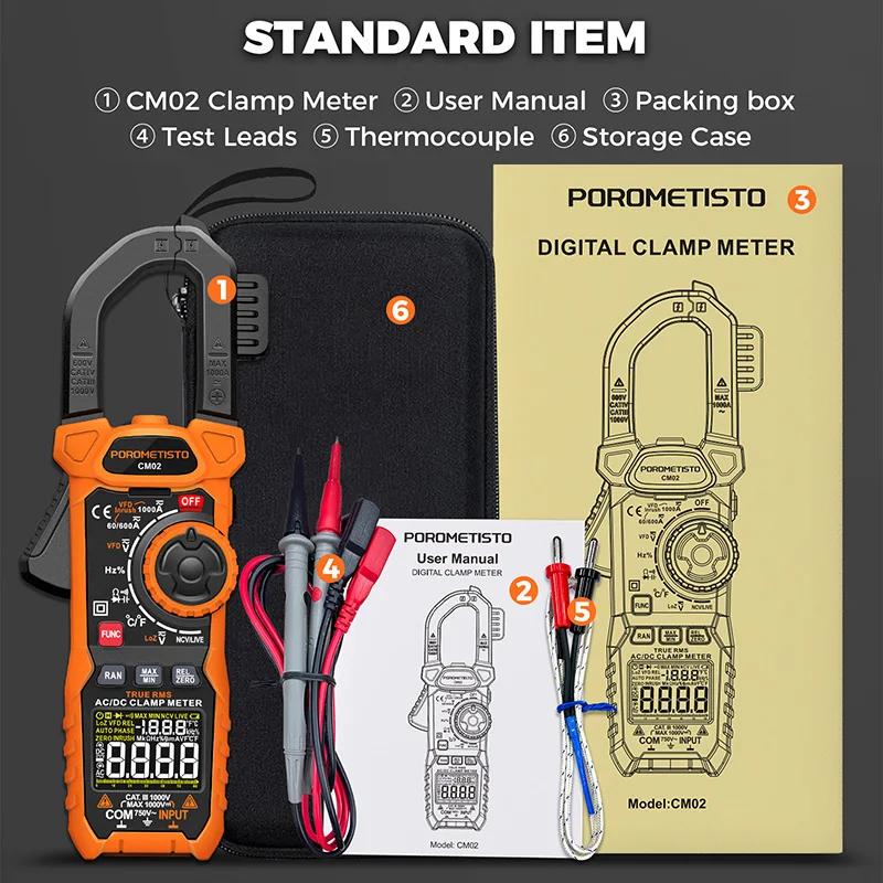 CM02 1000A Digital Clamp Meter AC/DC Current Voltage Temperature Multimeter NCV Auto-Ranging Tester Ammeter Clamp Meter