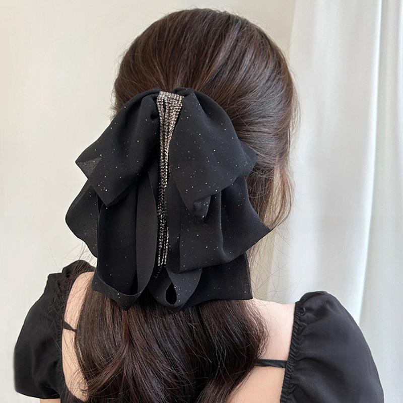 Elegant  Tassel Black Three Layer Bow Hair Claw For Women Sweet Headband  Hair Accessories