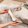 Fashion White Stiletto Heel Wedding Shoes Bride New Women Luxury Pointed Pumps Design Ladies Wedding Fashion Sparkly Heels