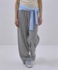 Sayu Soft Waffle Curved Elastic Waist Pants Melange Gray