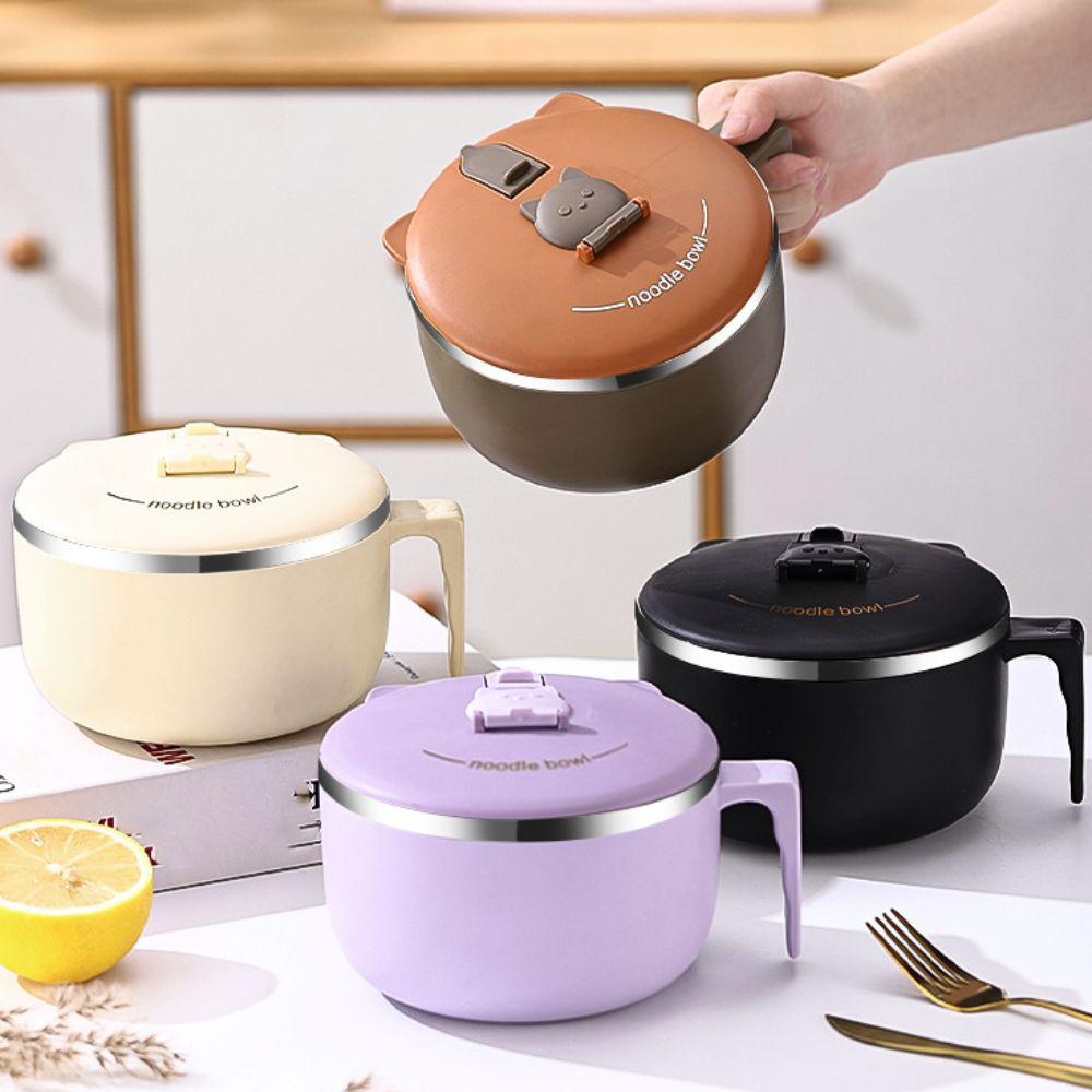 Japanese-style Student Instant Noodle Bowl 304 Stainless Steel 1300 ML Ramen Bowl Handle with Lid Food Serving Bowl School