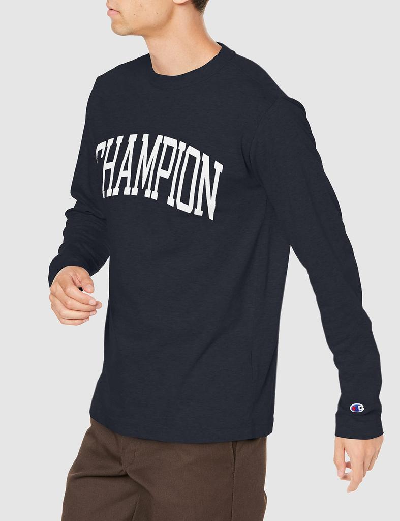 Champion Long Sleeve Crew Neck Graphic Logo Print Size S Men's T-Shirt, Navy, (C8-W421Z)