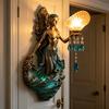 Mermaid Wall Sconce Vintage Resin LED Lamp for Bedroom Living Room Warm Glow Fantasy Decor Unique Gift for Ocean & Mythical Lovers