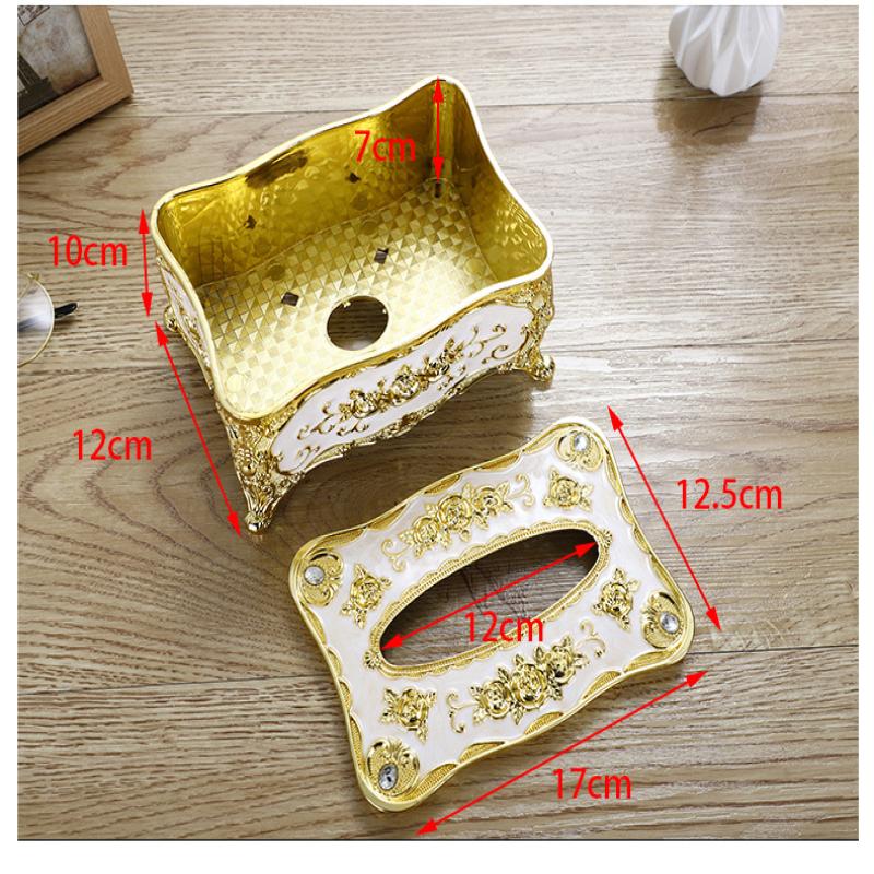 Rose Pattern Golden-Plated Tissue Box American Style Paper Holder Suitable For Multiple Rooms Home Desktop Decor