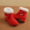 New Red and Black Girls' Cotton Princess Ankle Boots - Low Heel, Autumn/Winter