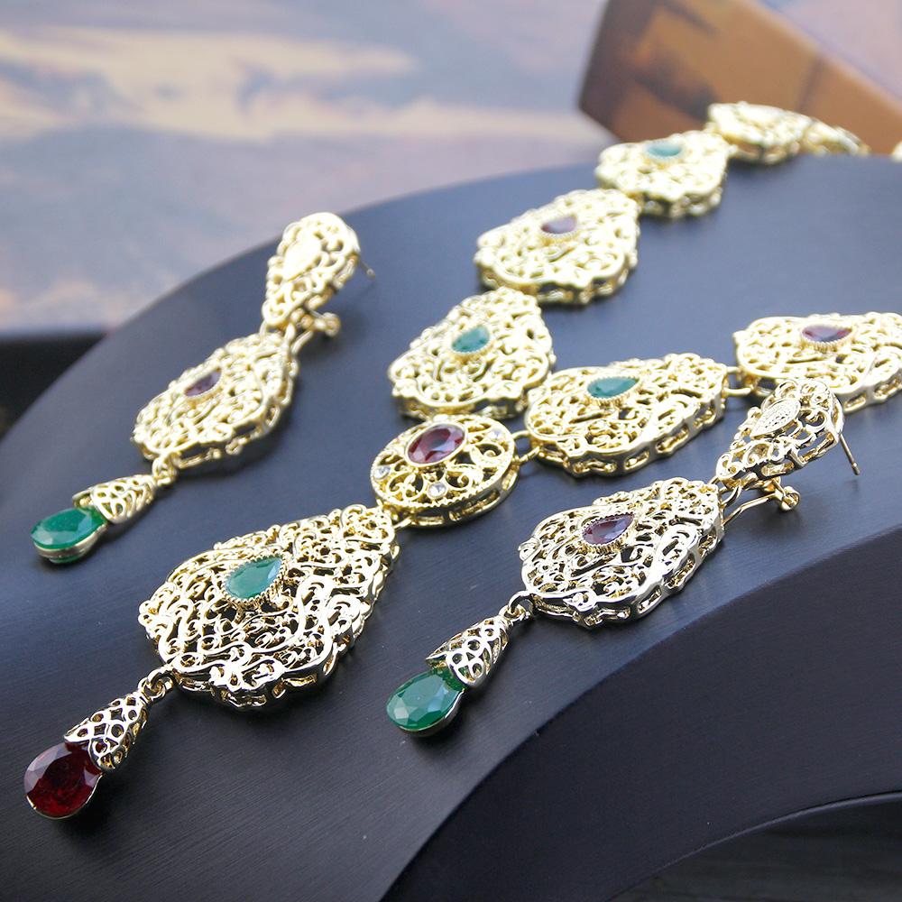 Gold Color Jewelry Sets Long Earring Necklace Set For Women Hollow Arabesque Pendant Necklace Bride Jewelry