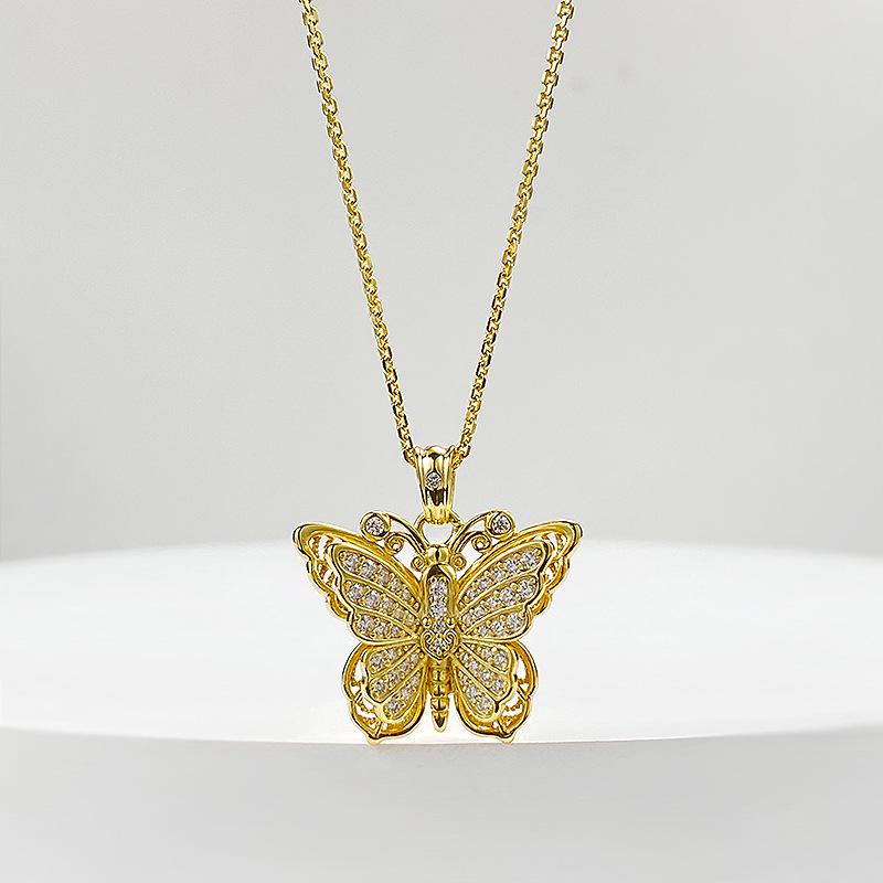 

Позолоченная серебряная подвеска-бабочка S925 - Регулируемое ожерелье в китайском стиле для женщин S925 Silver