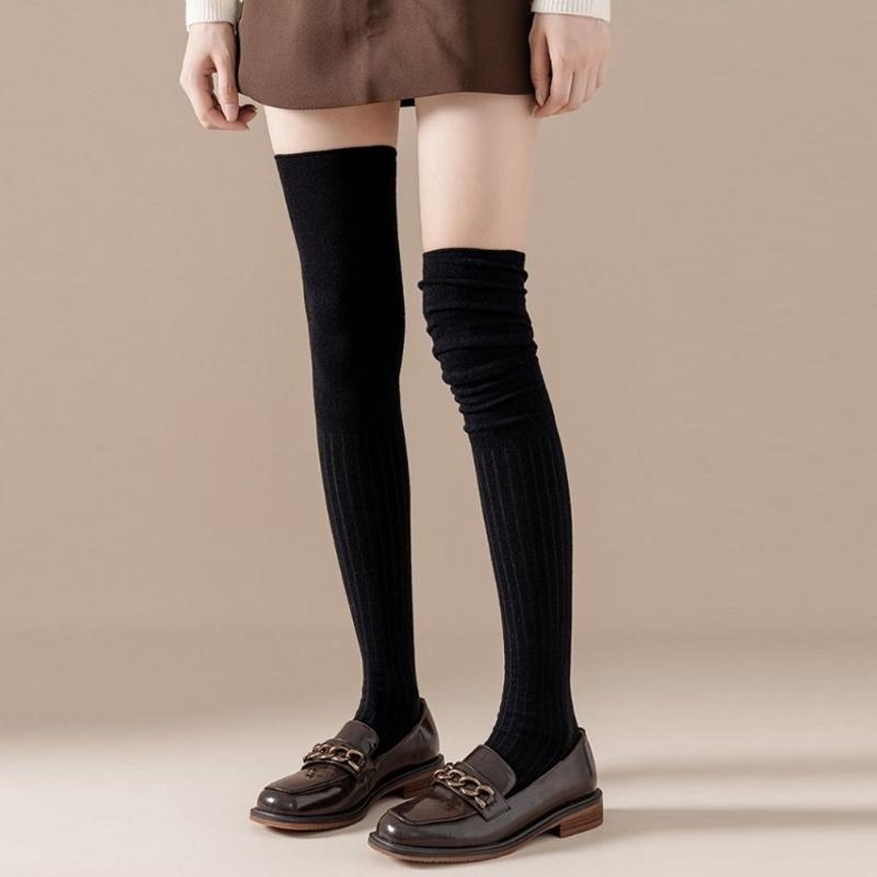 Knee Warm Long Socks Thin Long Stacked Socks Women's High Solid Colour Patchwork Stockings Sexy High Elasticity Stockings