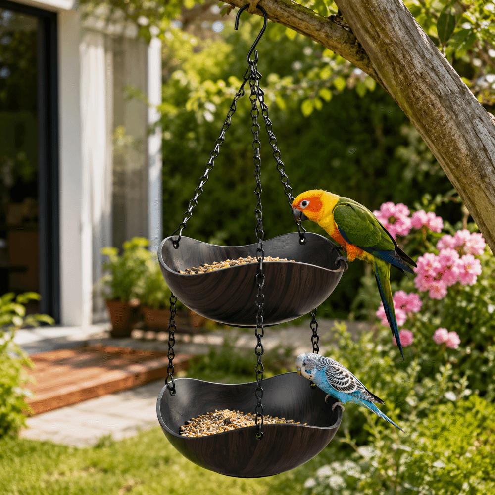 Bowl-shaped Bird Bath Bowl Double Layer Hummingbird Water Drinker Hanging Bird Feeder Garden
