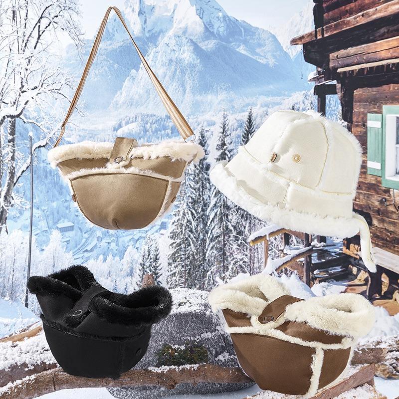 New Cute Velvet Bag Hat Autumn and Winter Straps Niche Design Versatile Warm and Cold Hat Bag Two