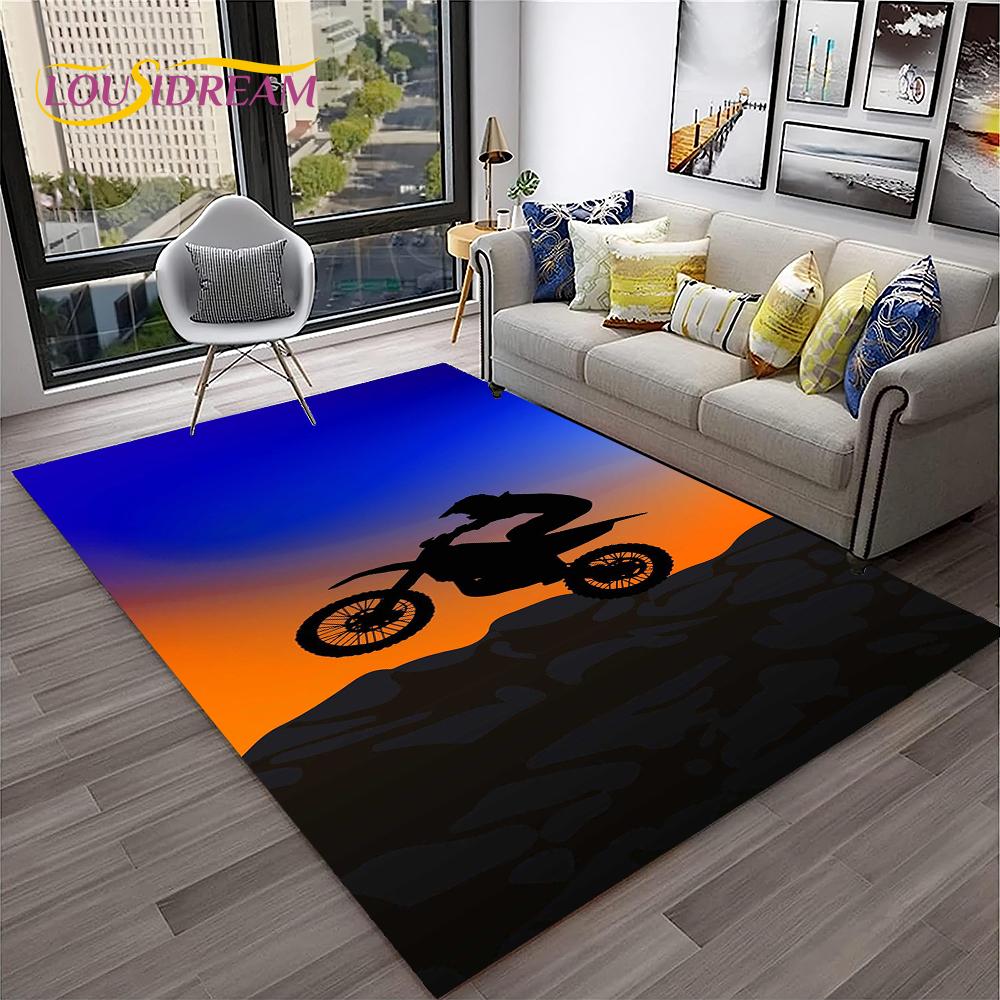 Racing Moto Off Road Motorcycle Carpet Rug for Home Living Room Bedroom Sofa Doormat Decor,Kid Play Area Rug Non-slip Floor Mat