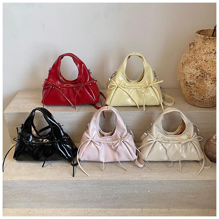 2025 Sweet Girl Bow-Accent Crescent Handbag - PU Shoulder Bag for Commute