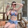 1011 New Ins Girl Cartoon Tether Three-point Bikini Skirt Split Swimsuit Women's Three-piece Set
