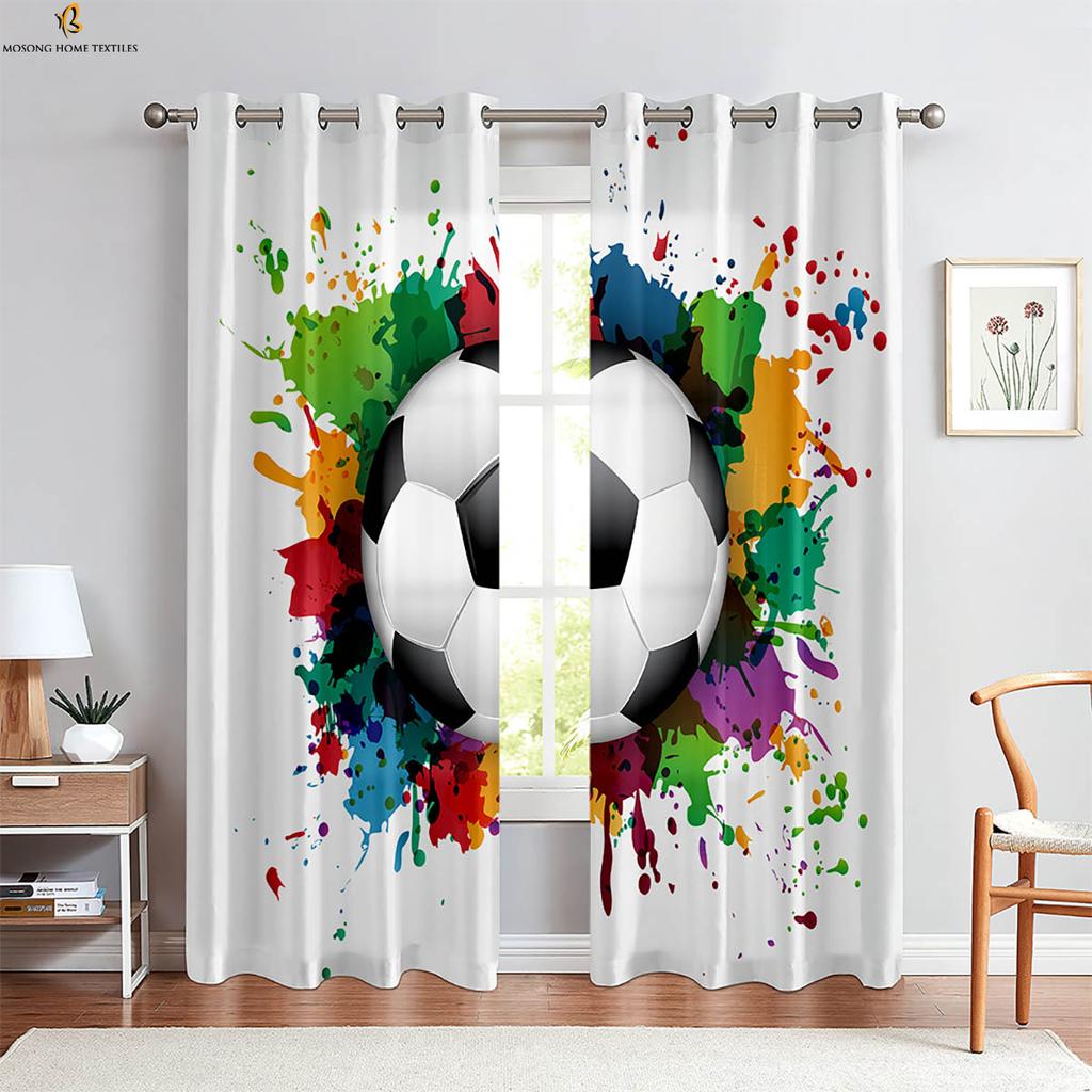 Durchbrich die Ziegelmauer Cool Fußball 3D-gedruckte Vorhänge Kinderzimmer Wohnzimmer Küche Schlafzimmer Dekorative Vorhänge 2 Stück